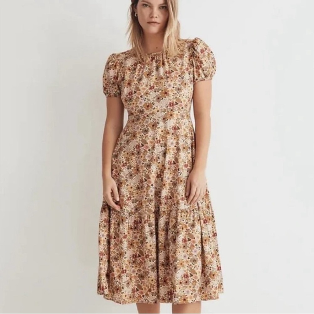 Madewell Libby Floral Print Puff Sleeve Midi Dress Size 10